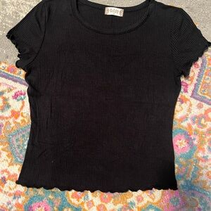 Altar'd State Black Fitted Ribbed Short Sleeve Tee